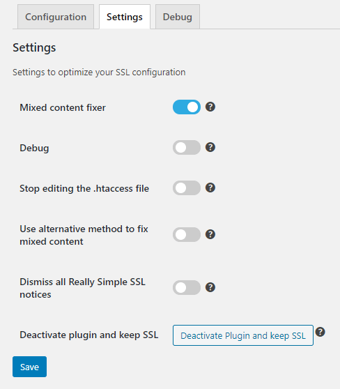 Really Simple SSL Settings