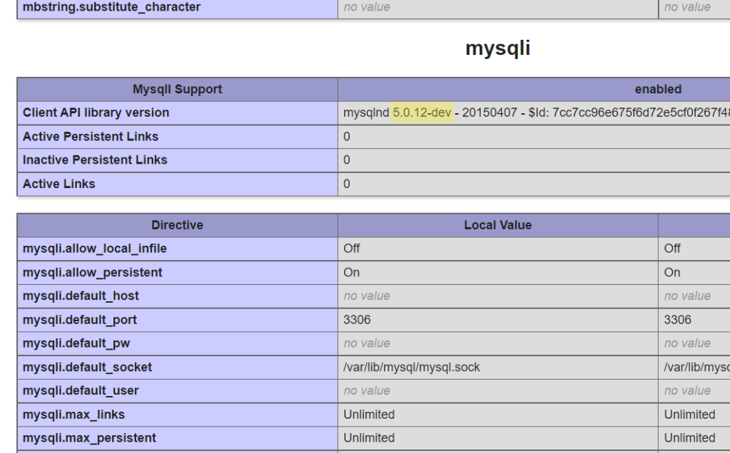 Check the MySQLi category for the client API library version