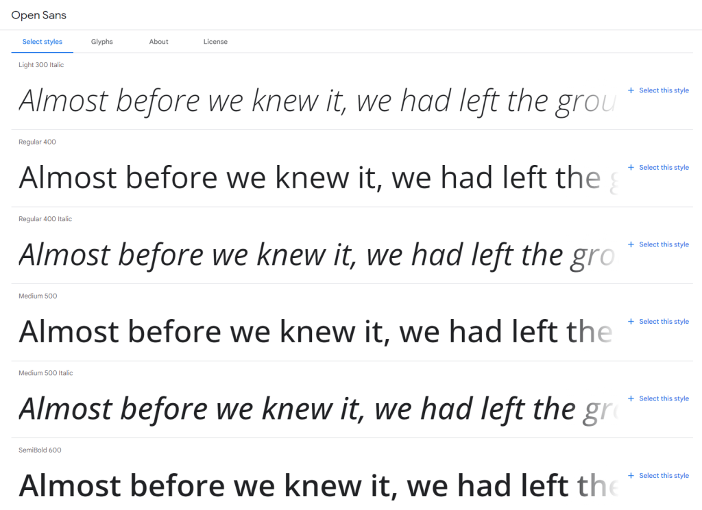 Open Sans from Google Fonts