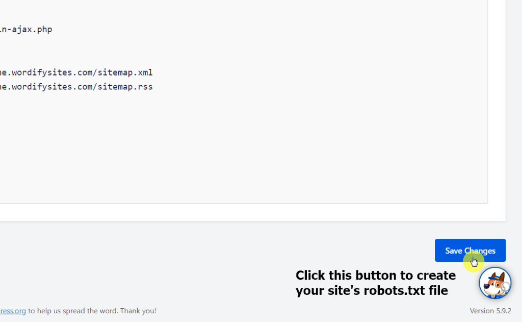 Click on the save changes button to create your site's robots.txt file