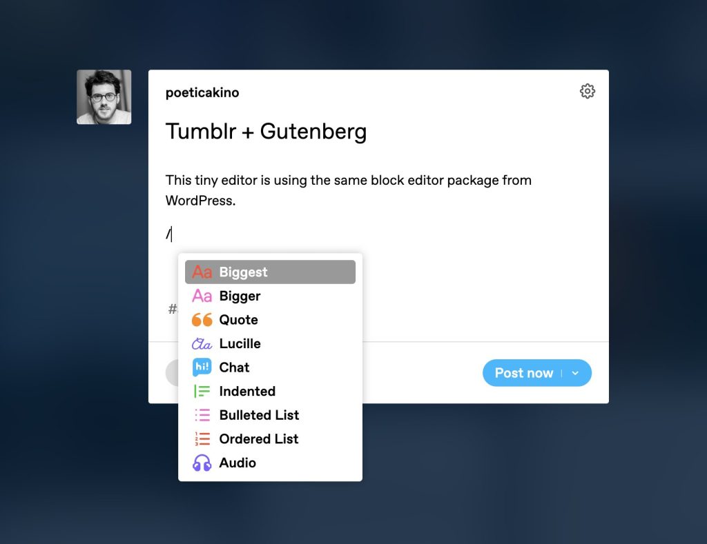 Gutenberg integration with Tumblr