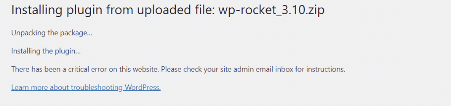 There has been a critical error on your website installing plugin from file.