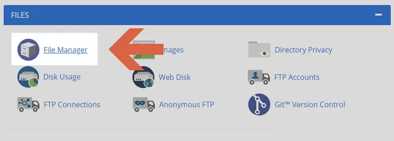Files Manager under the FILES section of the cPanel