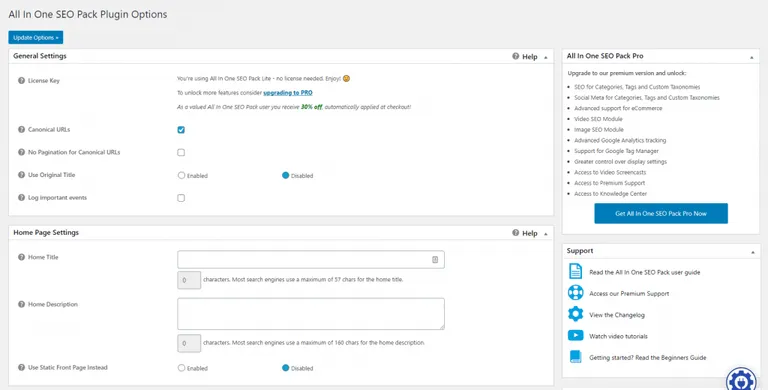 All In One SEO Pack Plugin Options