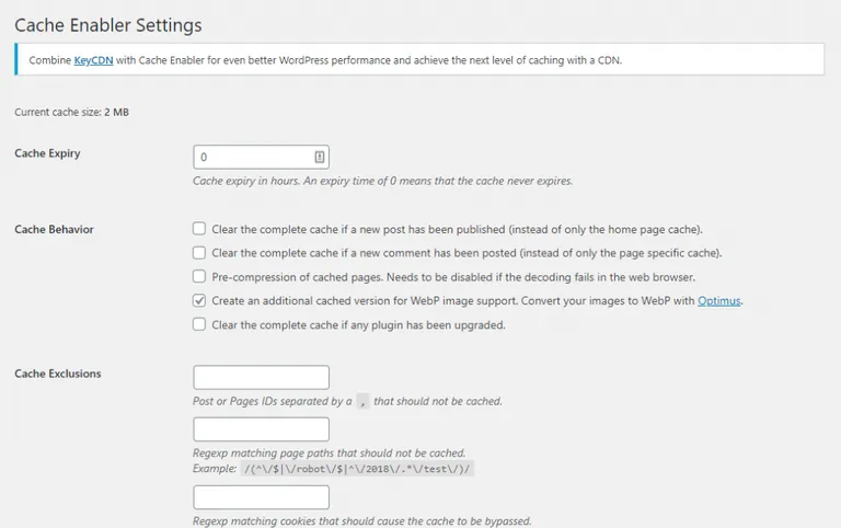 Cache Enabler Settings