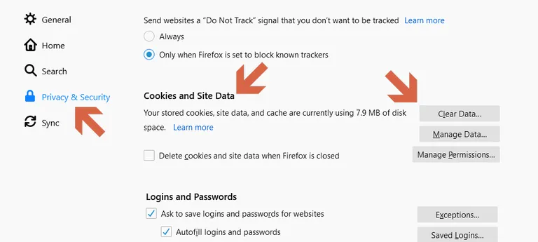 How to clear data on Firefox