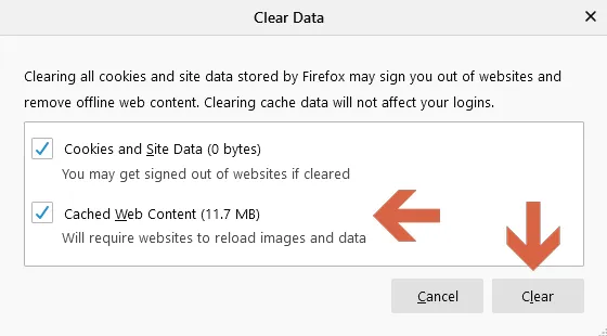 How to clear cached web content on Firefox