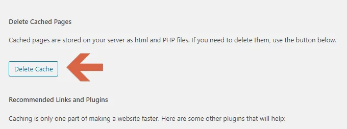 How to delete cache from the Easy settings of WP Super Cache