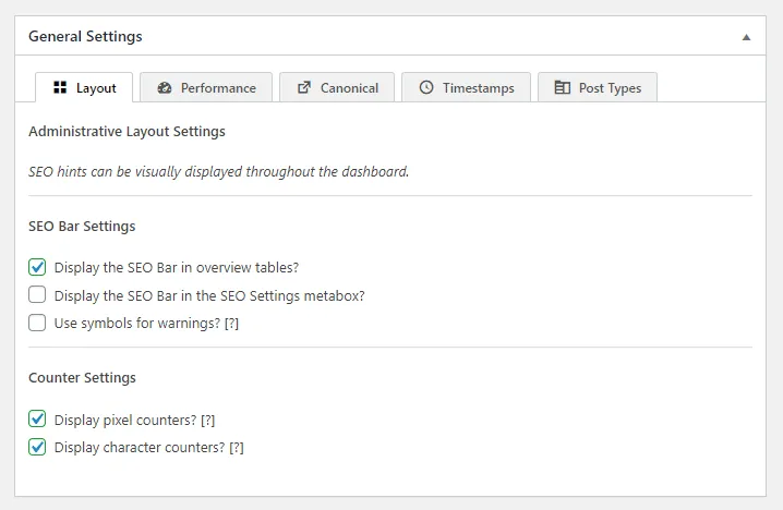 The SEO Framework General Settings Layout