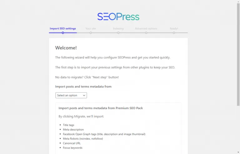 SEOPress configuration wizard