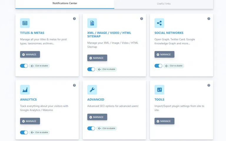 SEOPress dashboard - Notifications Center