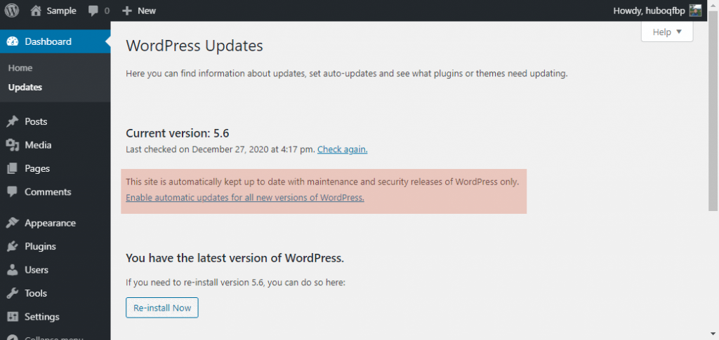 How to enable automatic core updates for all new versions of WordPress