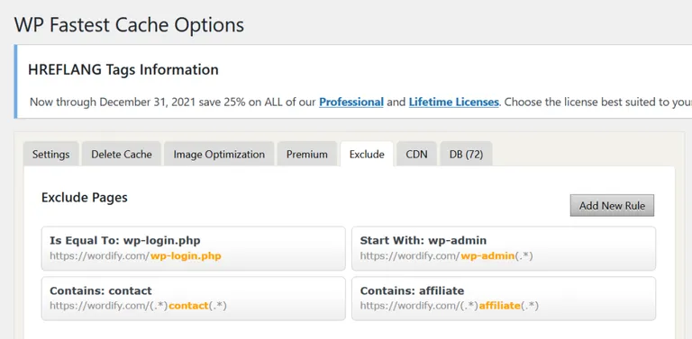 creating WP Fatest Cache exclude rules to resolve the "The form was unable to submit. Please contact the site administrator." error