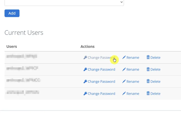 Click on the change password button to do so on that user