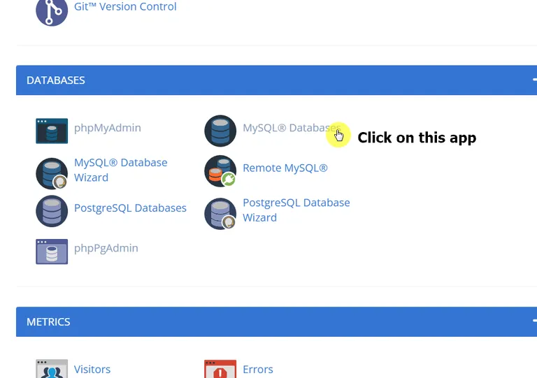 Click on the MySQL databases app to see all the users
