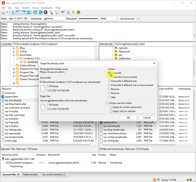 Overwrite existing wp-activate.php