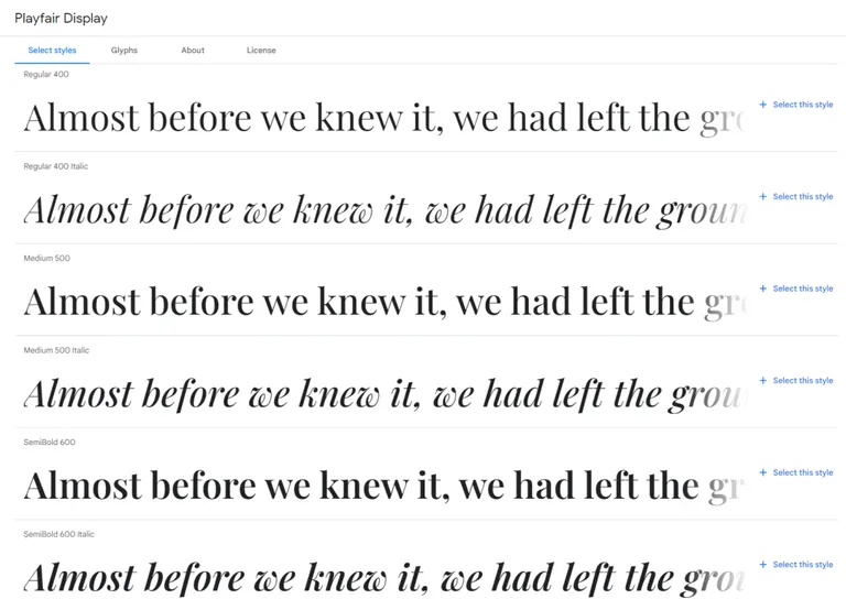 Playfair Display from Google Fonts