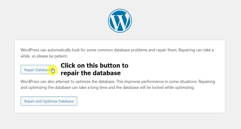 Click on the repair database to start the process