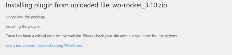 There has been a critical error on your website installing plugin from file.